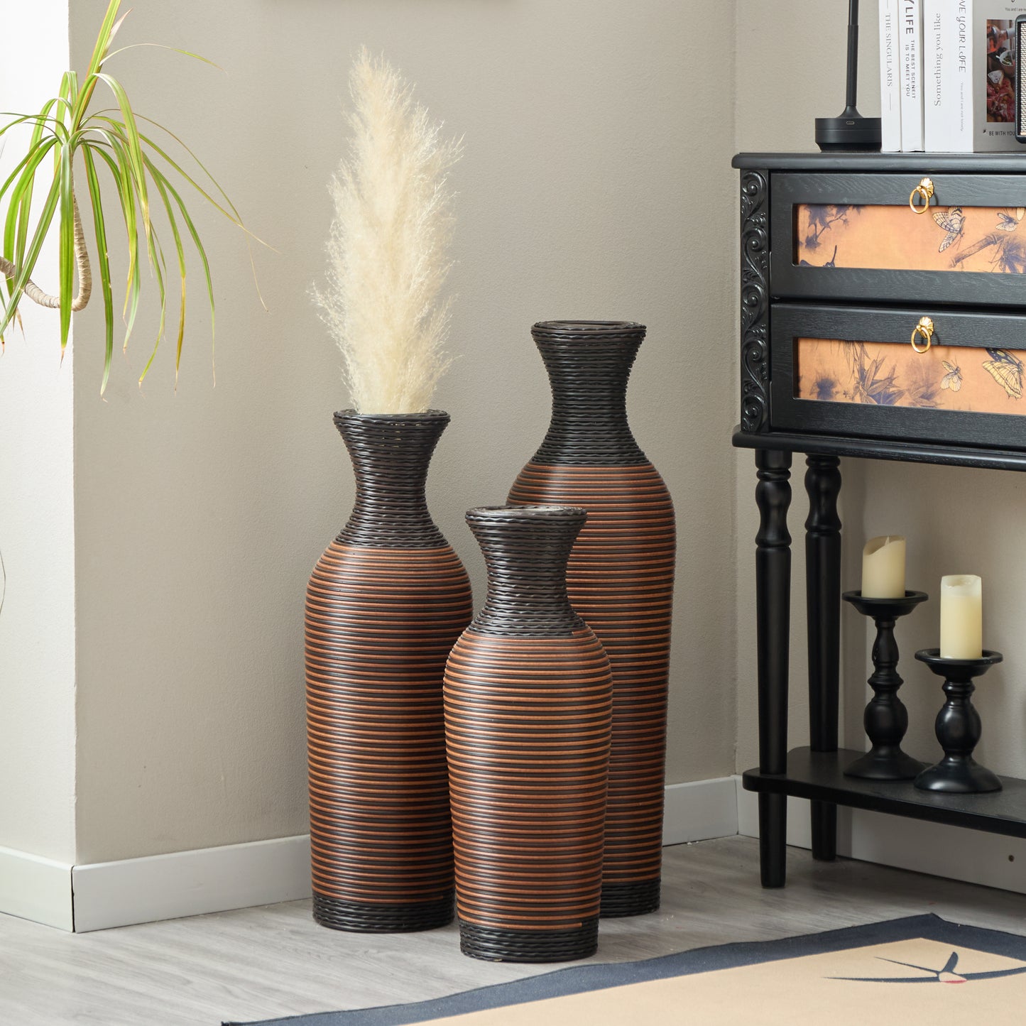 Volta Brown Decorative Floor Vase, Classic and Neat Floor Vase, Home Decoration Flower Stand Set of 3 Pieces