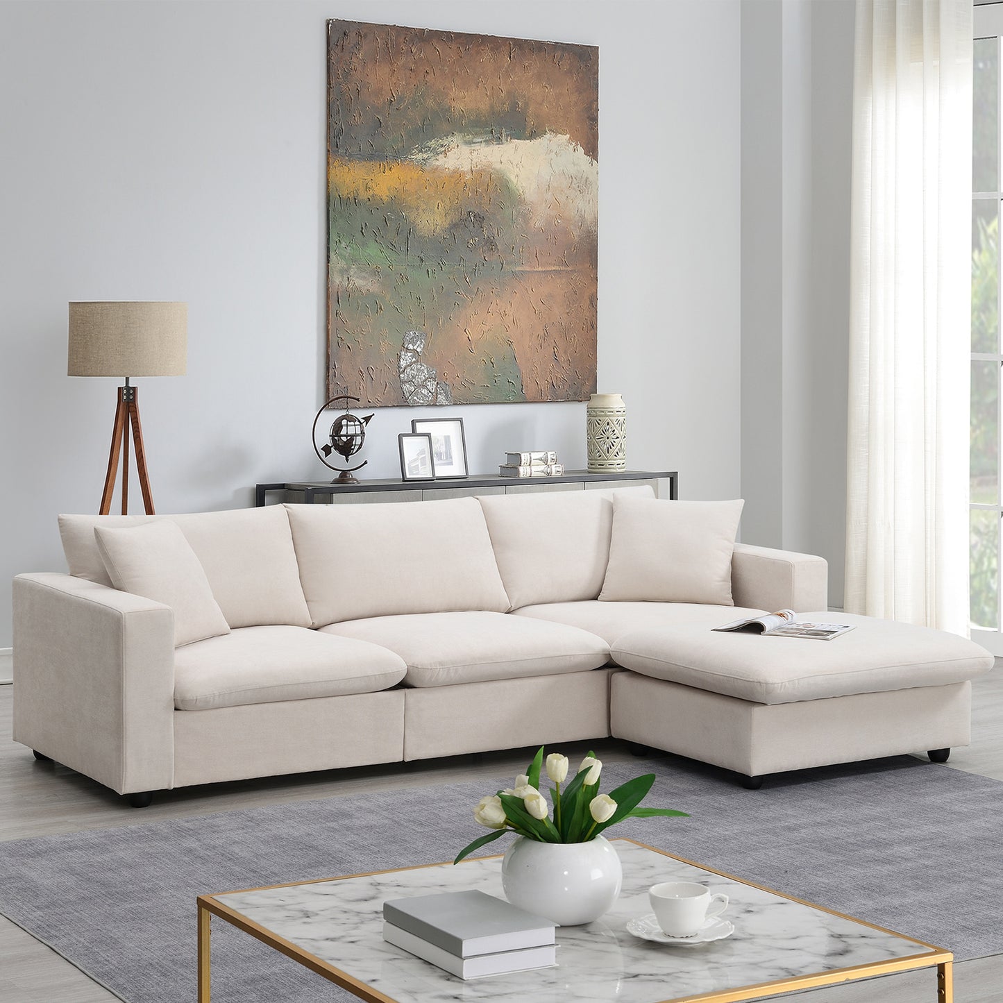 Elevanto 101 Inch Modern Sectional Sofa,L-shaped Couch (Beige)