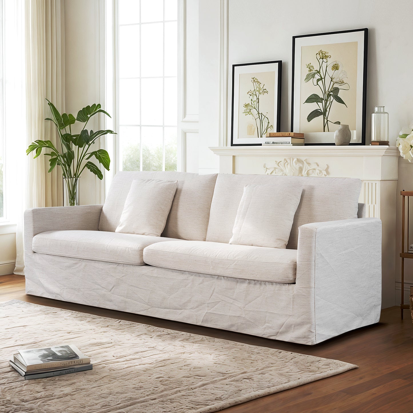 Aqua 93‘’ Modern Slipcovered Sofa for Living Room