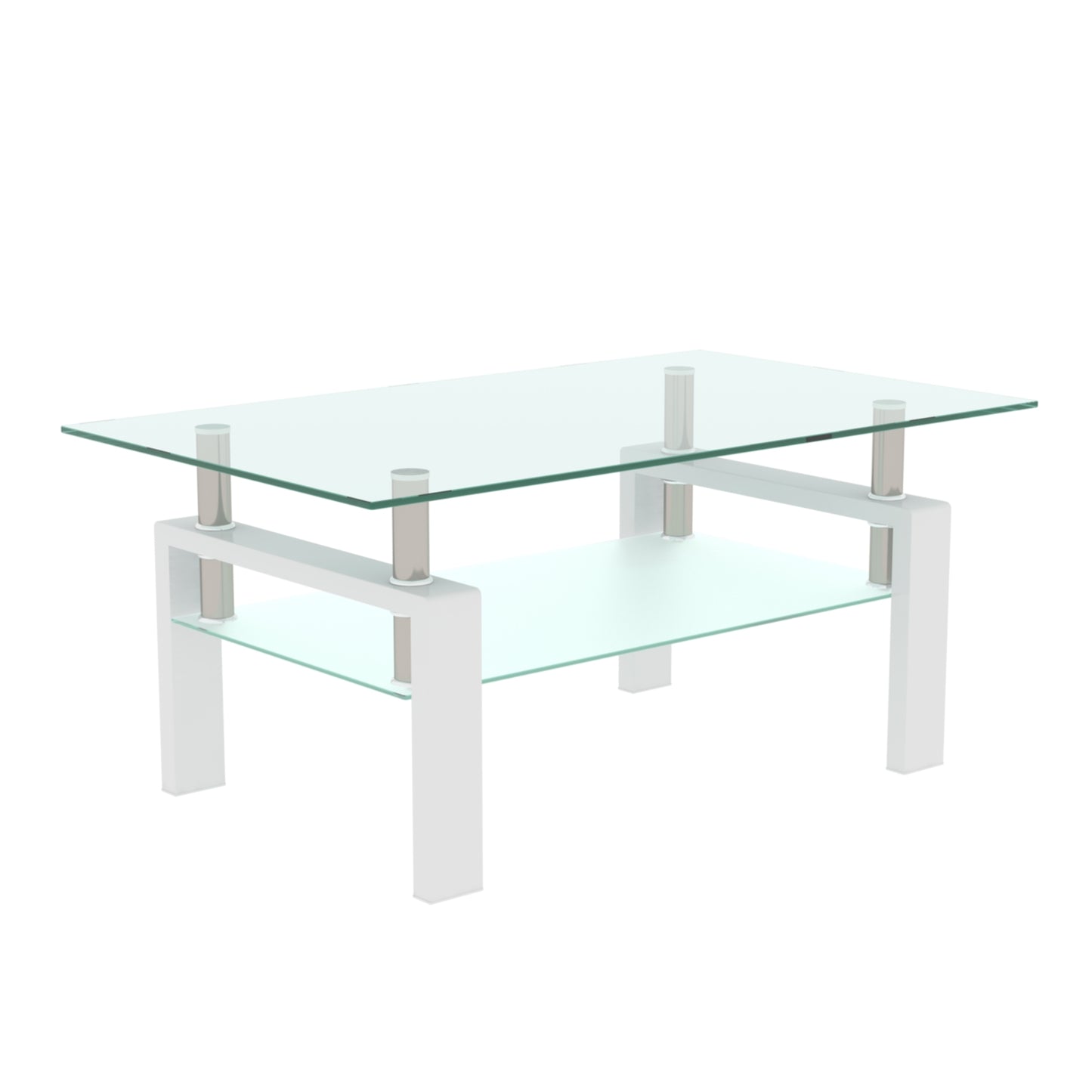 Aria Rectangle White Glass Top Coffee Table Modern Side Center Table 39 Inch