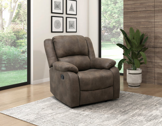 Beyontra Modern Reclining Chair Brown Polished Microfiber Pillowtop Arms Solid Wood Frame