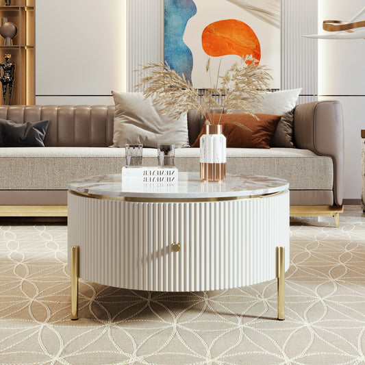 Santelli Modern Round Coffee Table with 2 large Drawers Storage Accent Table (31.5 inch)