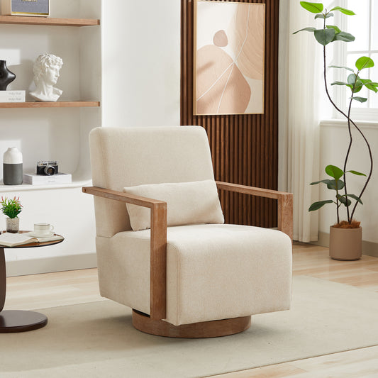 Ascenda 30 Inch Swivel Modern Upholstered Accent Chair Beige