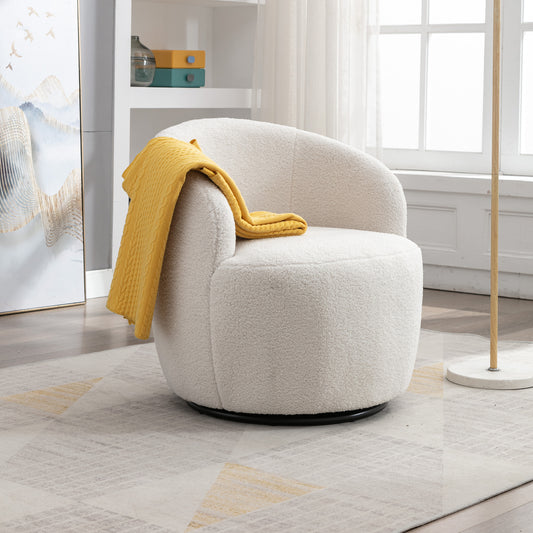 Unrestri Modern Swivel Accent Armchair Barrel Chair,Teddy Ivory White